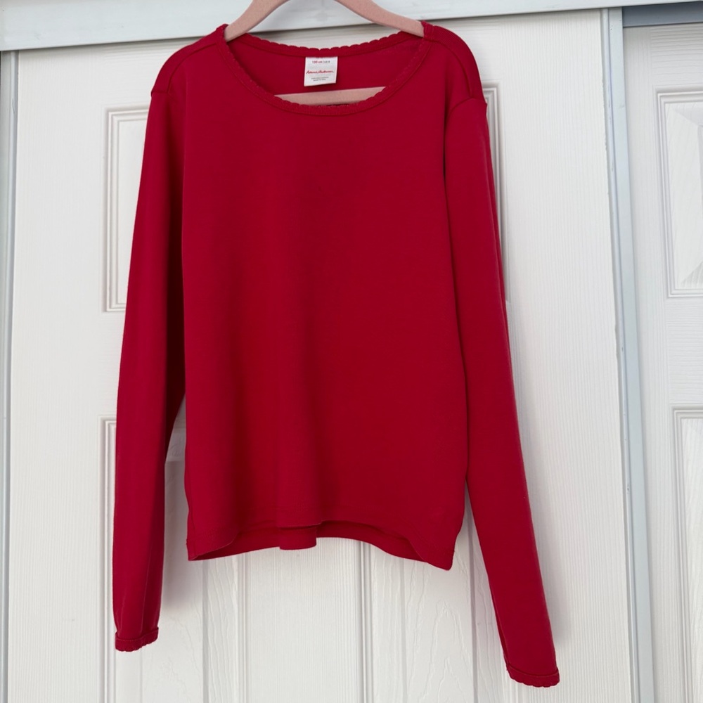 4/$25 Hanna Anderson 100% Pima Cotton Girls Red  Long Sleeve T-Shirt Size 8